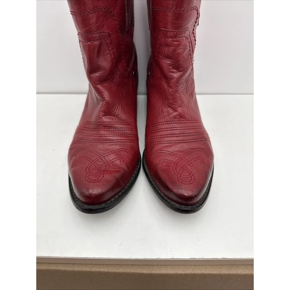 Red Western Cowgirl Ankle Boots Waco w/Buckle Franco Sarto Women Sz 7.5 READ Des